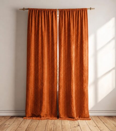 Boho Rust Orange Curtains with Fringe