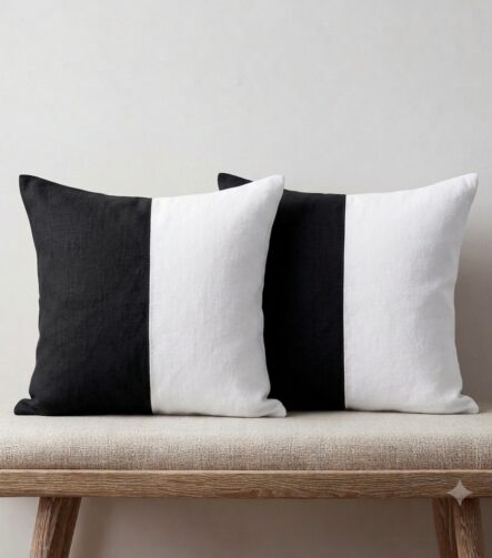 Black and White Throw Pillows — on a sofa