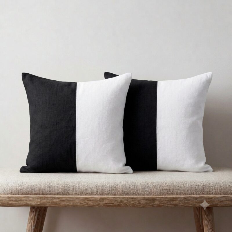Black and White Throw Pillows — on a sofa