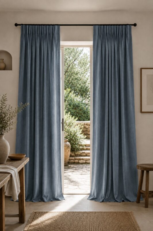 Blackout Door Curtain — hung at a window