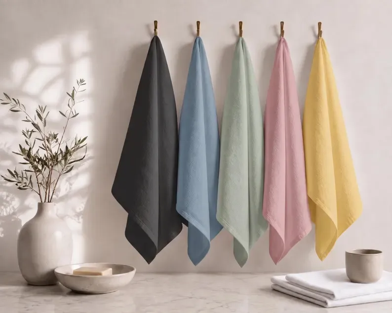 Blue napkins dusty chalky blue folded 20x20 yarn-dyed cotton coastal dining table