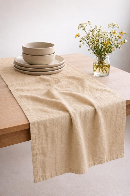 Brown Linen Table Runner — styled along a dining table