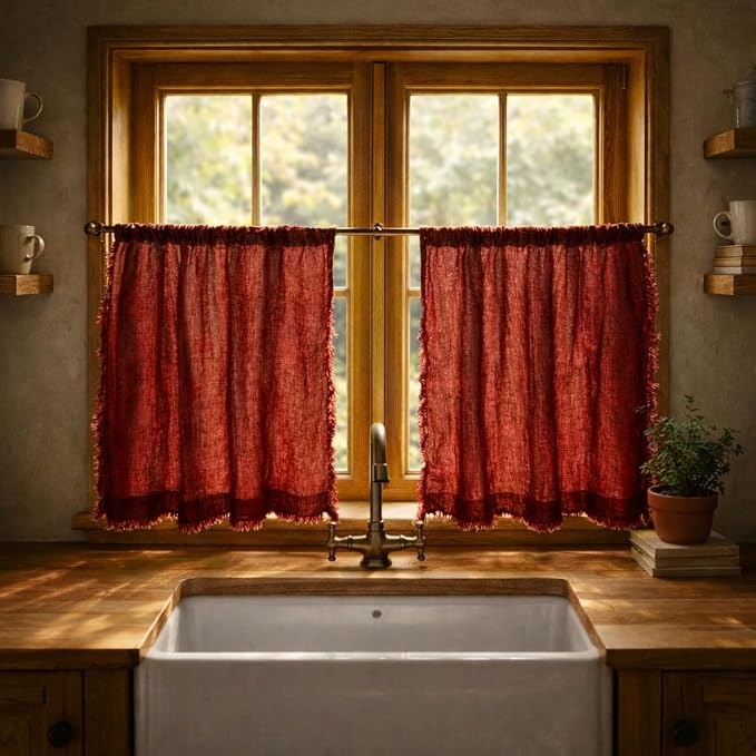 Cafe Curtains Cafe Curtains — hung at a window