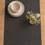Charcoal Linen Table Runner — styled along a dining table