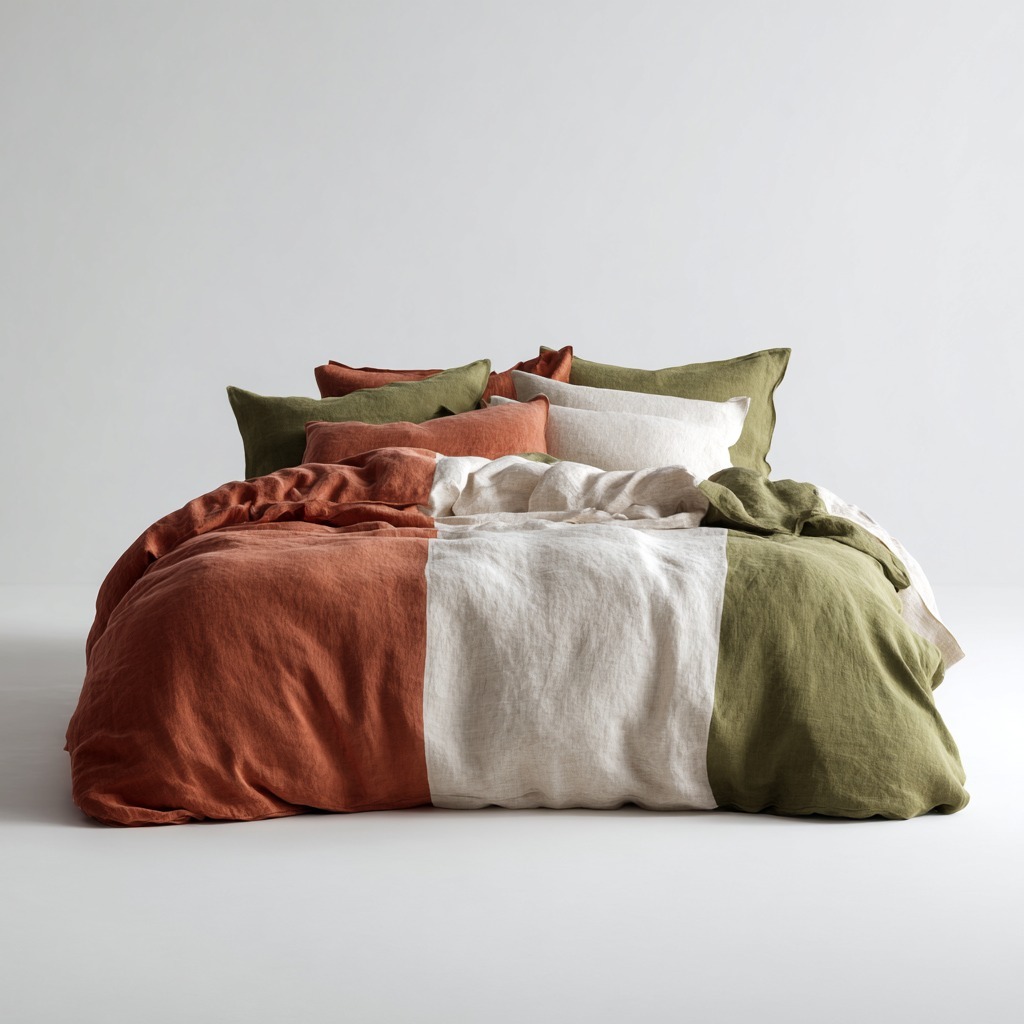 Christmas bed sheets in brushed cotton flannel with festive fir motif on a made bed