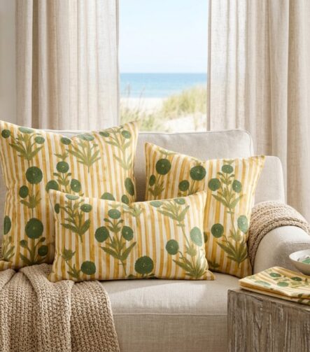 Coastal Throw Pillows — on a sofa