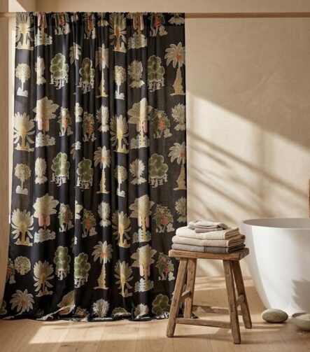 Cotton Shower Curtain — in a bathroom