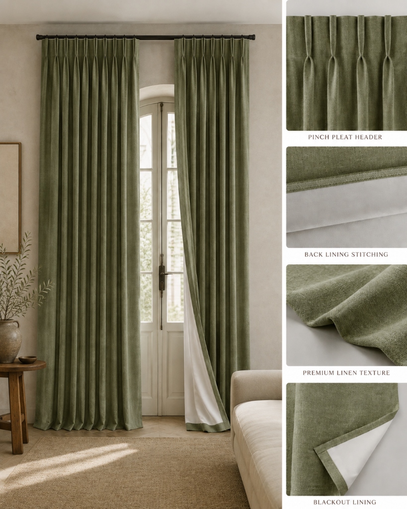 Custom blackout curtains with aluminium side channels wrap return and overlap arms at a nursery bay window
