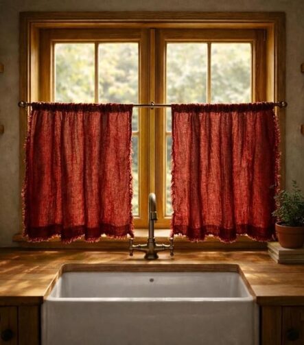 Custom Cafe Curtains — hung at a window