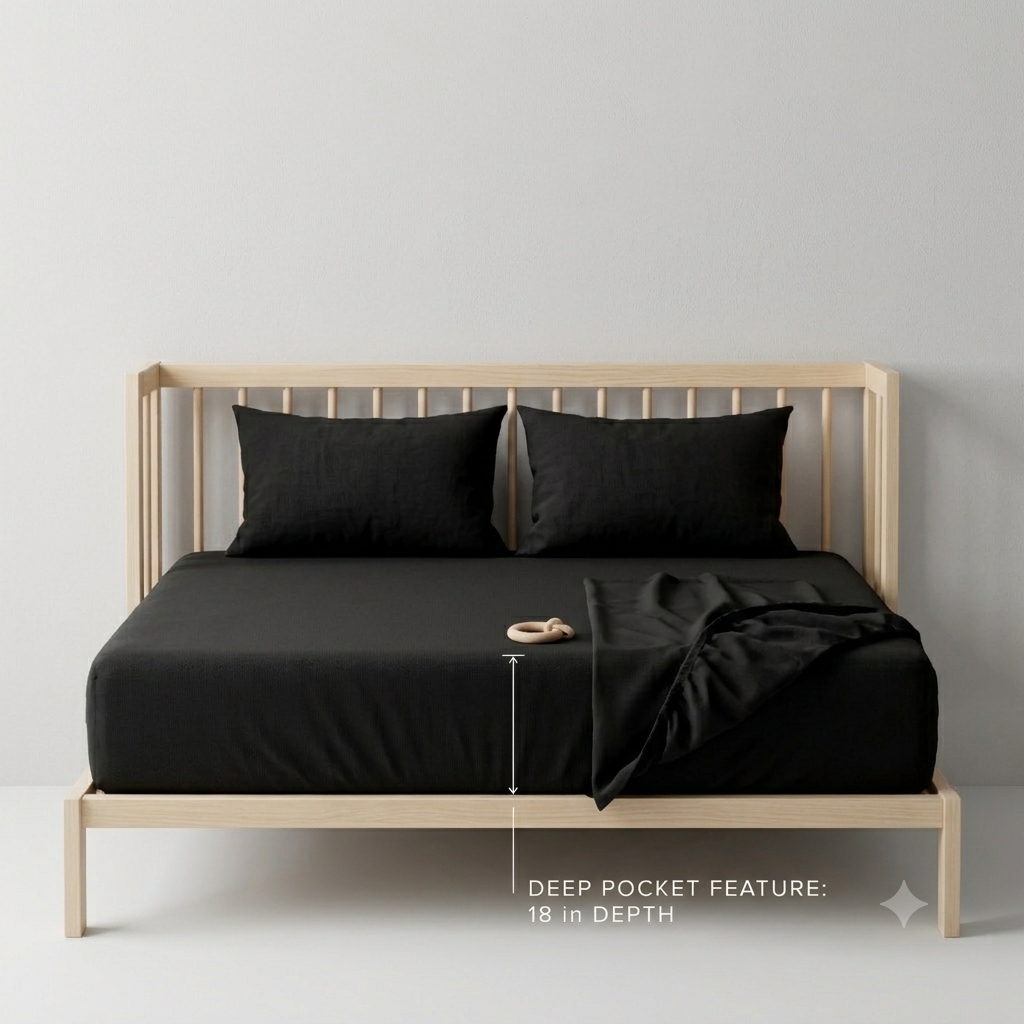 Deep pocket bed sheets fitted on a thick pillow-top mattress