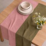 Dusty Pink Linen Table Runner — styled along a dining table