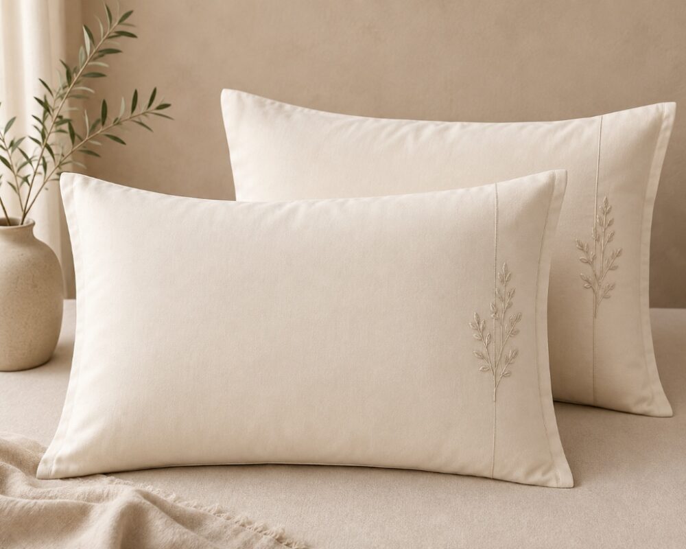 Embroidered Pillowcase — on bed pillows