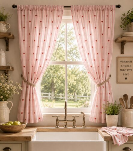 Farmhouse Kitchen Curtains — hung at a kitchen window