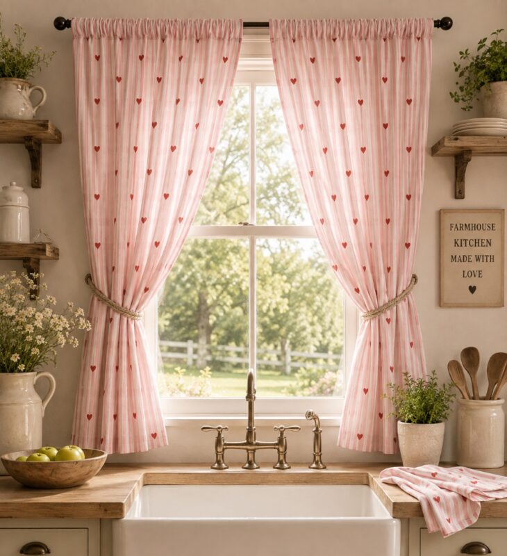 Farmhouse Kitchen Curtains — hung at a kitchen window