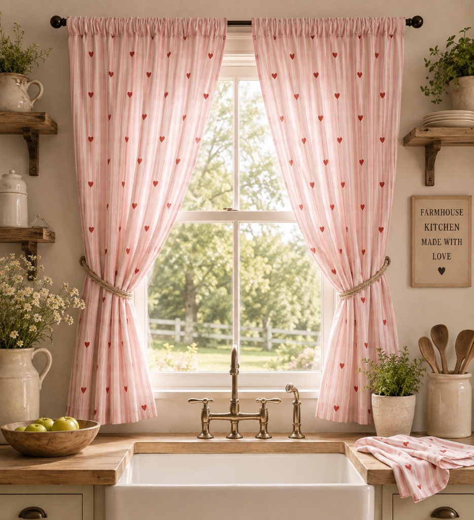 Farmhouse kitchen curtains buffalo check yarn-dyed cotton Indigo on Alabaster at a country cottage window