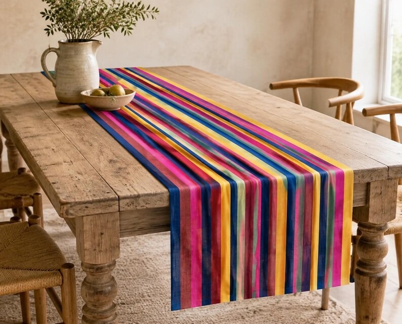 Farmhouse Linen Table Runner — styled along a dining table