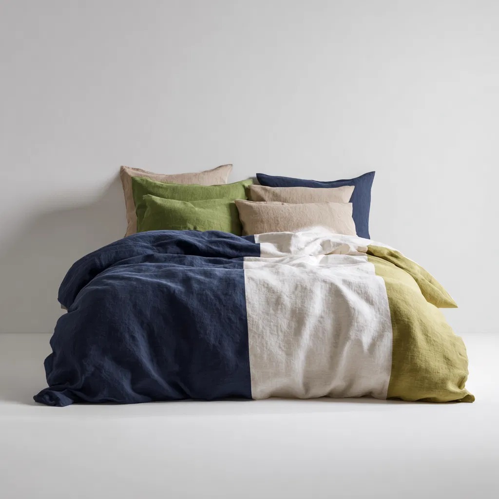 Flat bed sheets in crisp percale cotton, styled on a neatly made bed