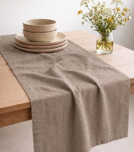 Grey Linen Table Runner — styled along a dining table