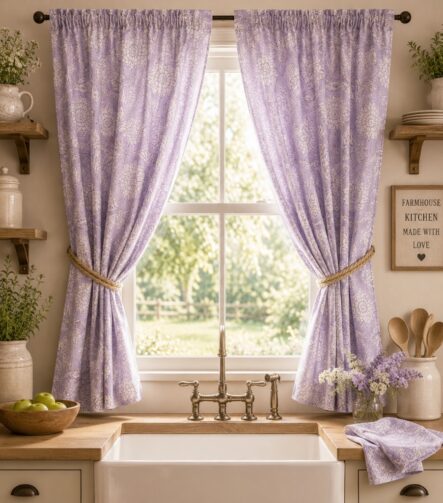 Kitchen Curtain Set — hung at a kitchen window