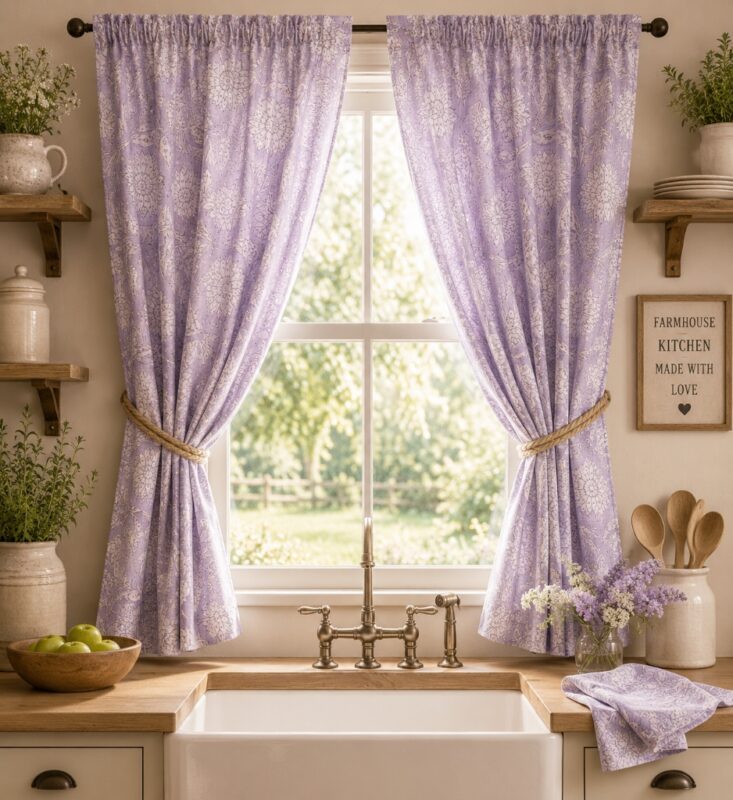 Kitchen Curtain Set — hung at a kitchen window