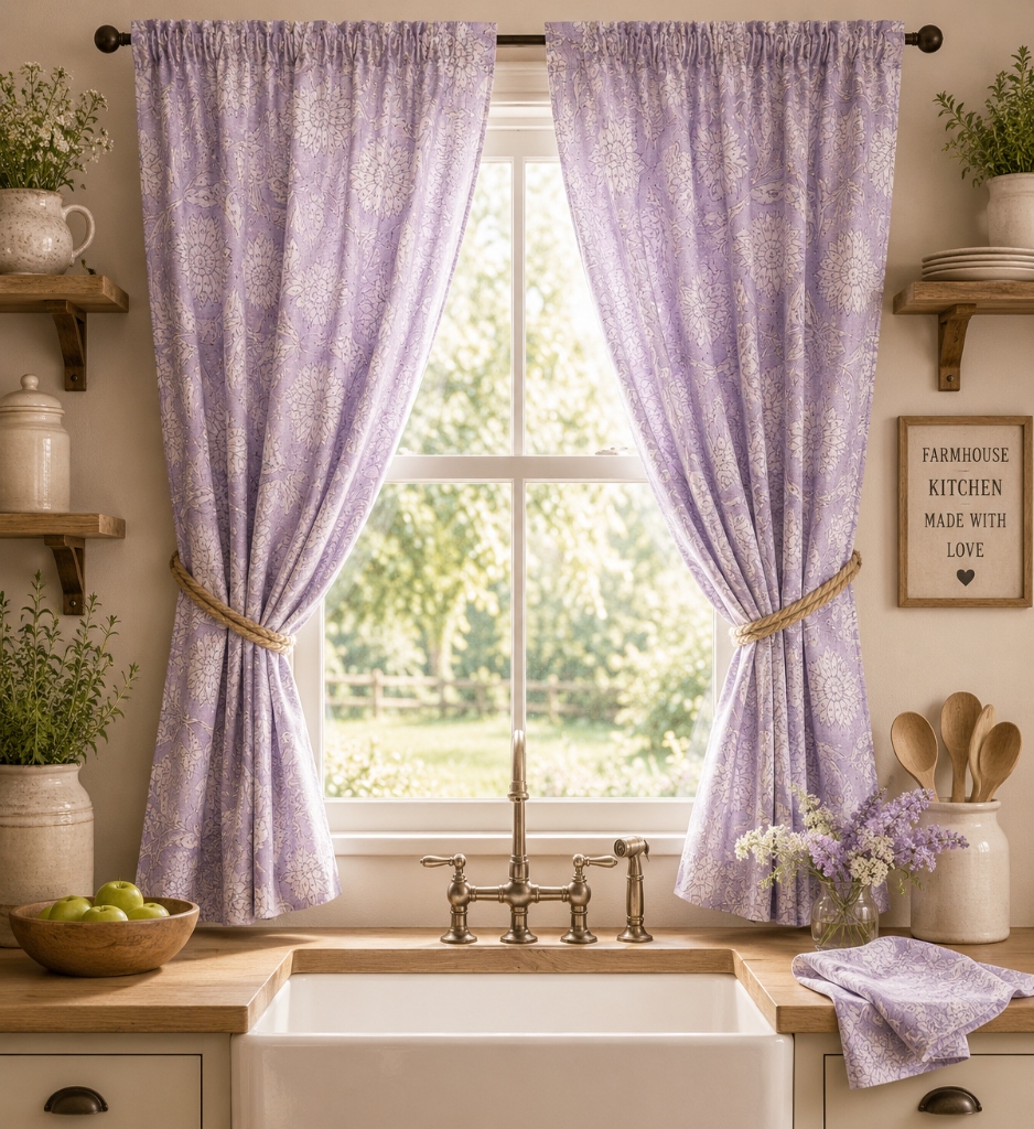 Kitchen curtain set valance and two tiers matched from single bolt gingham 8 mm at a bright kitchen window