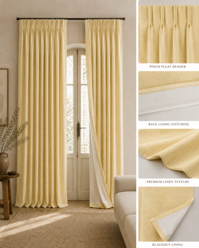 Linen Blackout Curtains — hung at a window