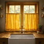 Linen Cafe Curtains — hung at a window
