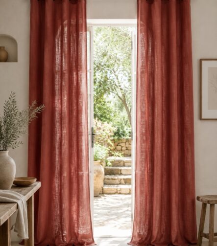 Linen Grommet Curtains — hung at a window