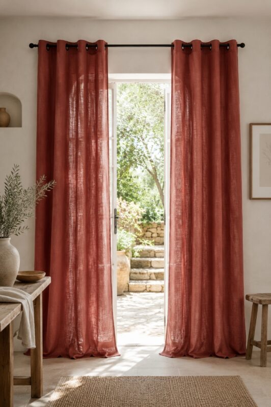 Linen Grommet Curtains — hung at a window