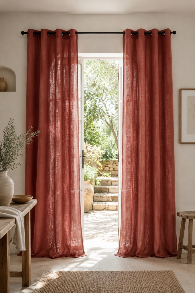 Linen Grommet Curtains Linen Grommet Curtains — hung at a window