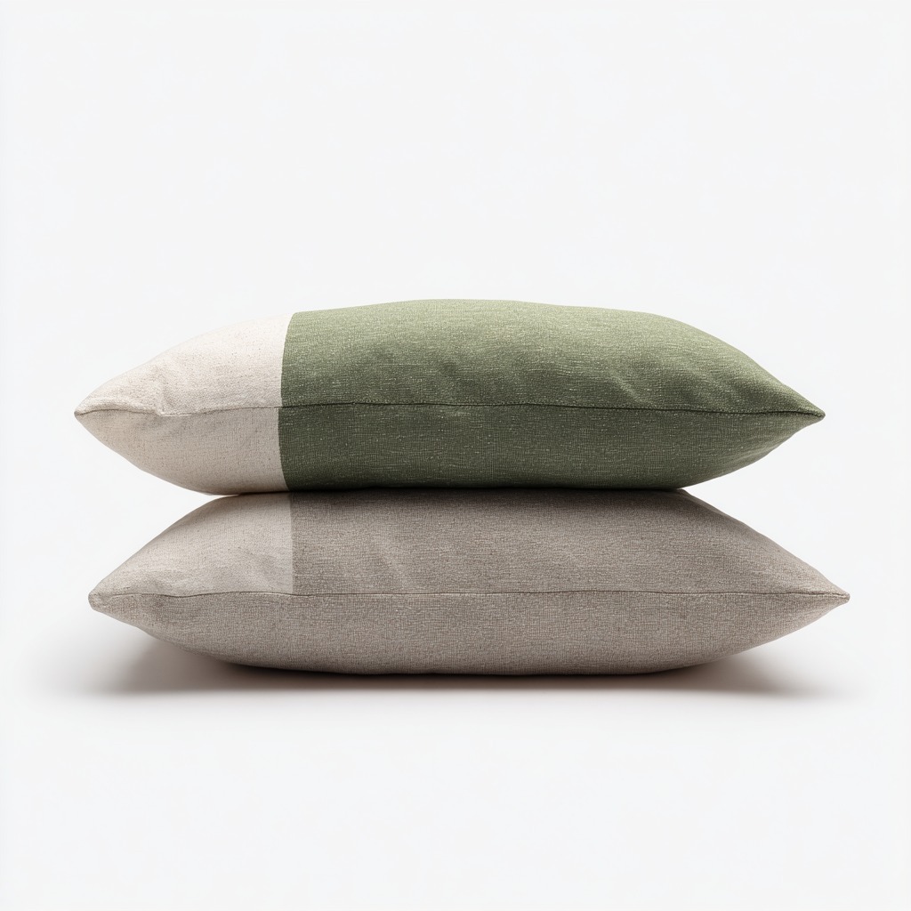 Linen pillow cover in Bone and Fog Grey Belgian flax linen on a made bed