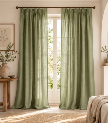 Linen Pinch Pleat Curtains — hung at a window