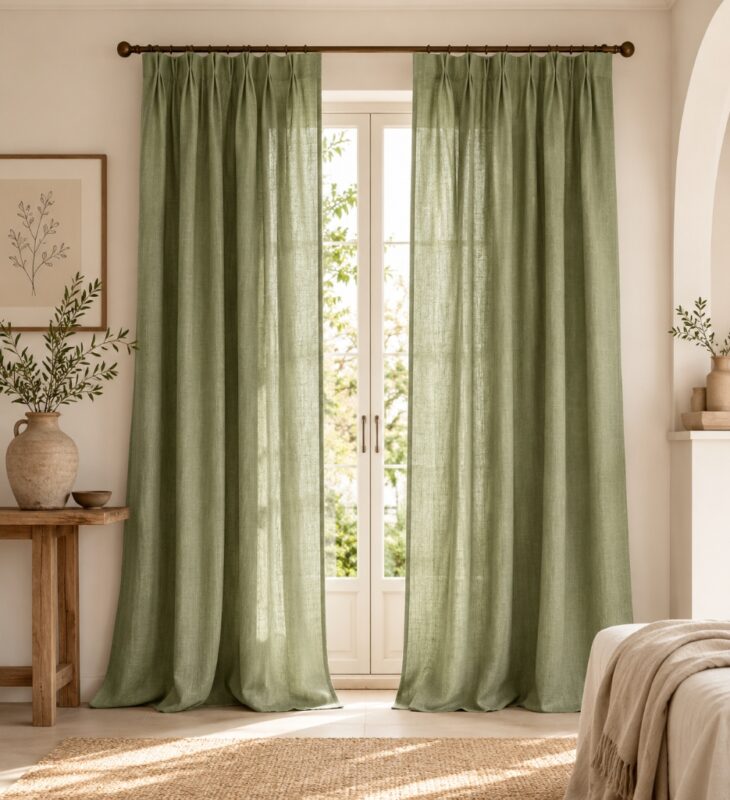 Linen Pinch Pleat Curtains — hung at a window