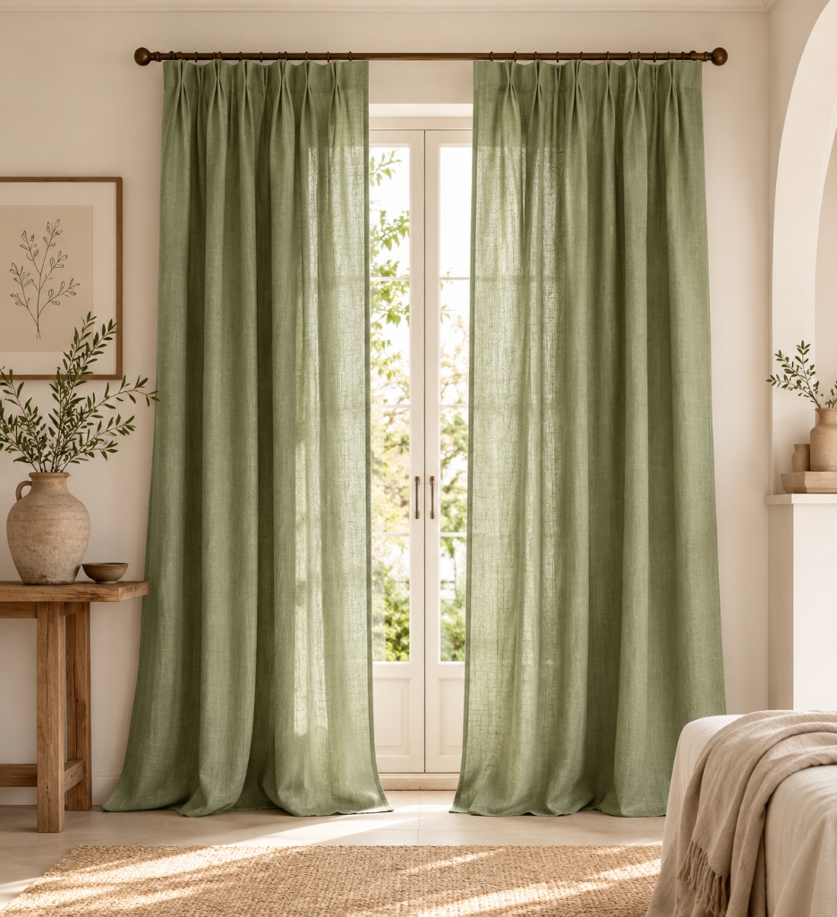 Linen Pinch Pleat Curtains Linen Pinch Pleat Curtains — hung at a window