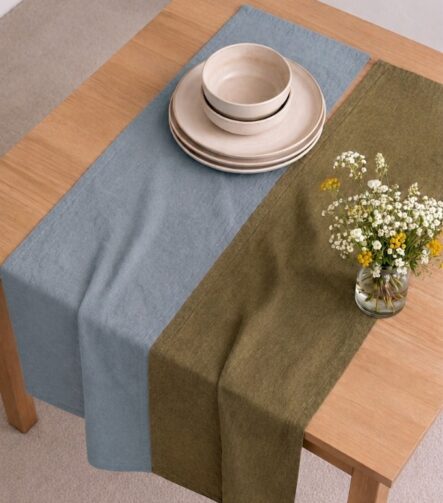 Long Linen Table Runner — styled along a dining table