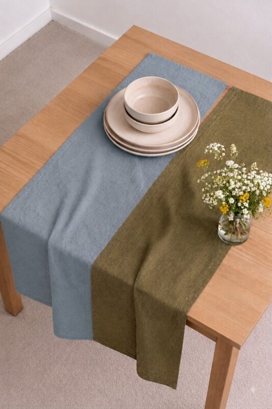 Long Linen Table Runner — styled along a dining table