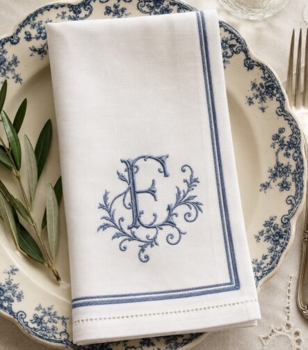 Monogrammed Cocktail Napkins — folded beside drinks