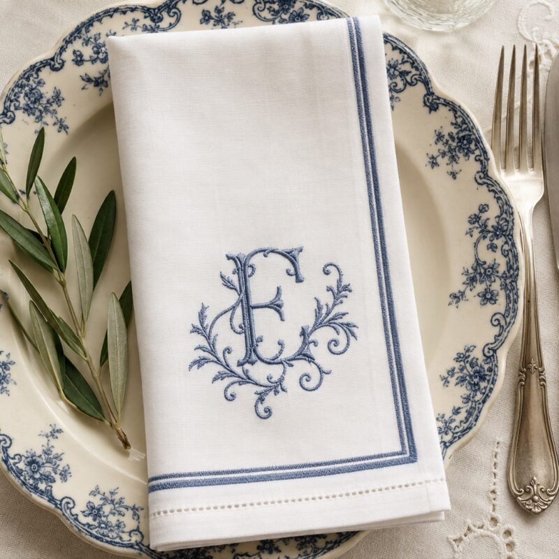 Monogrammed Cocktail Napkins — folded beside drinks