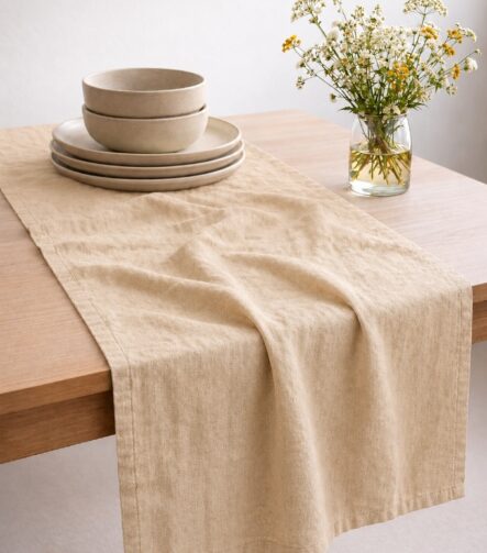Natural Linen Table Runner — styled along a dining table