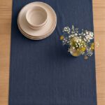 Navy Linen Table Runner — styled along a dining table