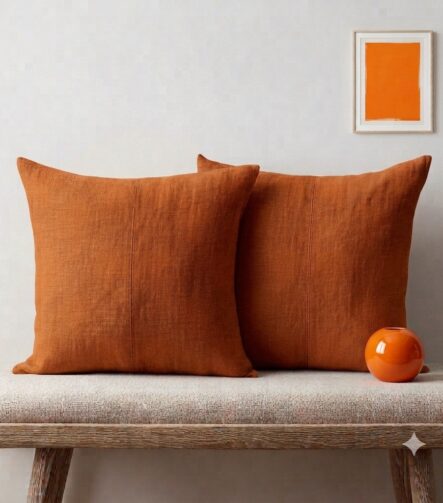 Orange Throw Pillows — on a sofa