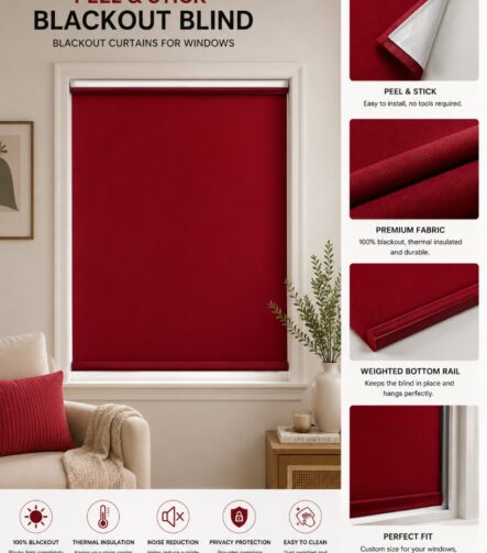 Peel and Stick Blackout Blind — hung at a window