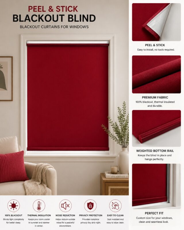 Peel and Stick Blackout Blind — hung at a window
