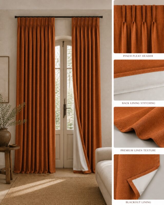 Pinch Pleat Blackout Curtains — hung at a window