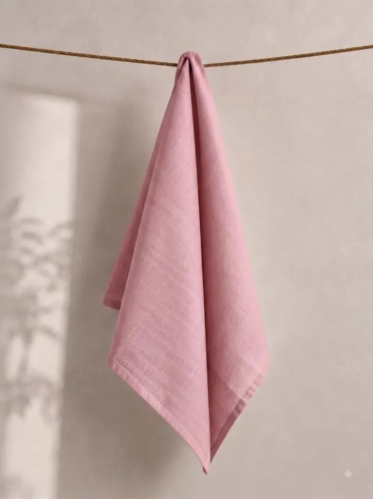 Pink cloth napkins dusty rose folded 20x20 yarn-dyed cotton spring dining table