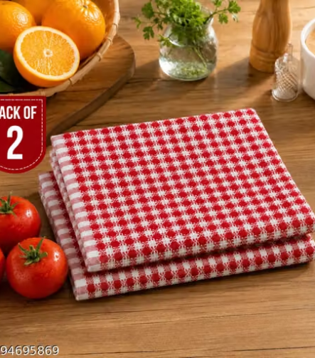 Plaid Cloth Napkins — folded at a place setting