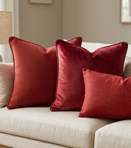 Red Throw Pillows — on a sofa