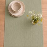Sage Green Linen Table Runner — styled along a dining table