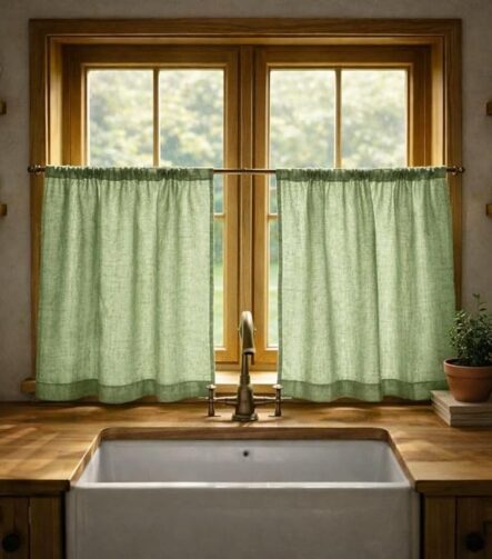 Sheer Cafe Curtains — hung at a window