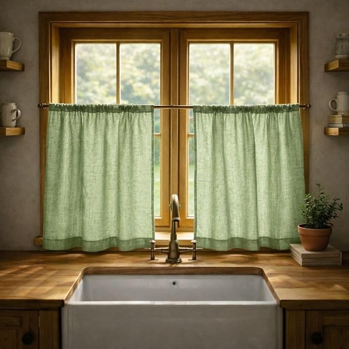 Sheer Cafe Curtains — hung at a window